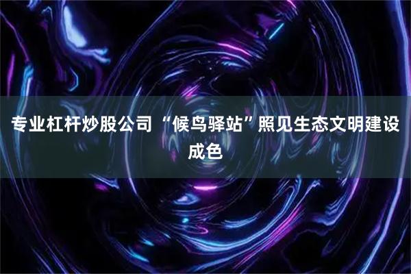 专业杠杆炒股公司 “候鸟驿站”照见生态文明建设成色