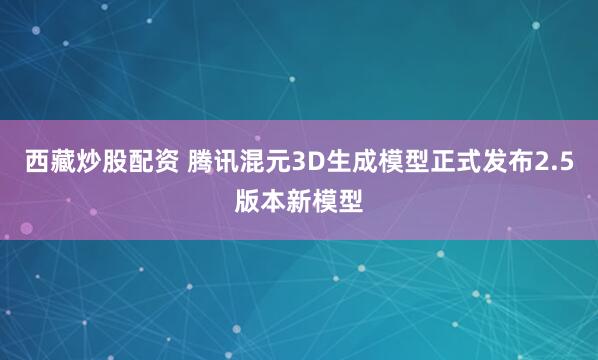 西藏炒股配资 腾讯混元3D生成模型正式发布2.5版本新模型
