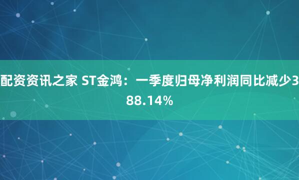 配资资讯之家 ST金鸿：一季度归母净利润同比减少388.14%